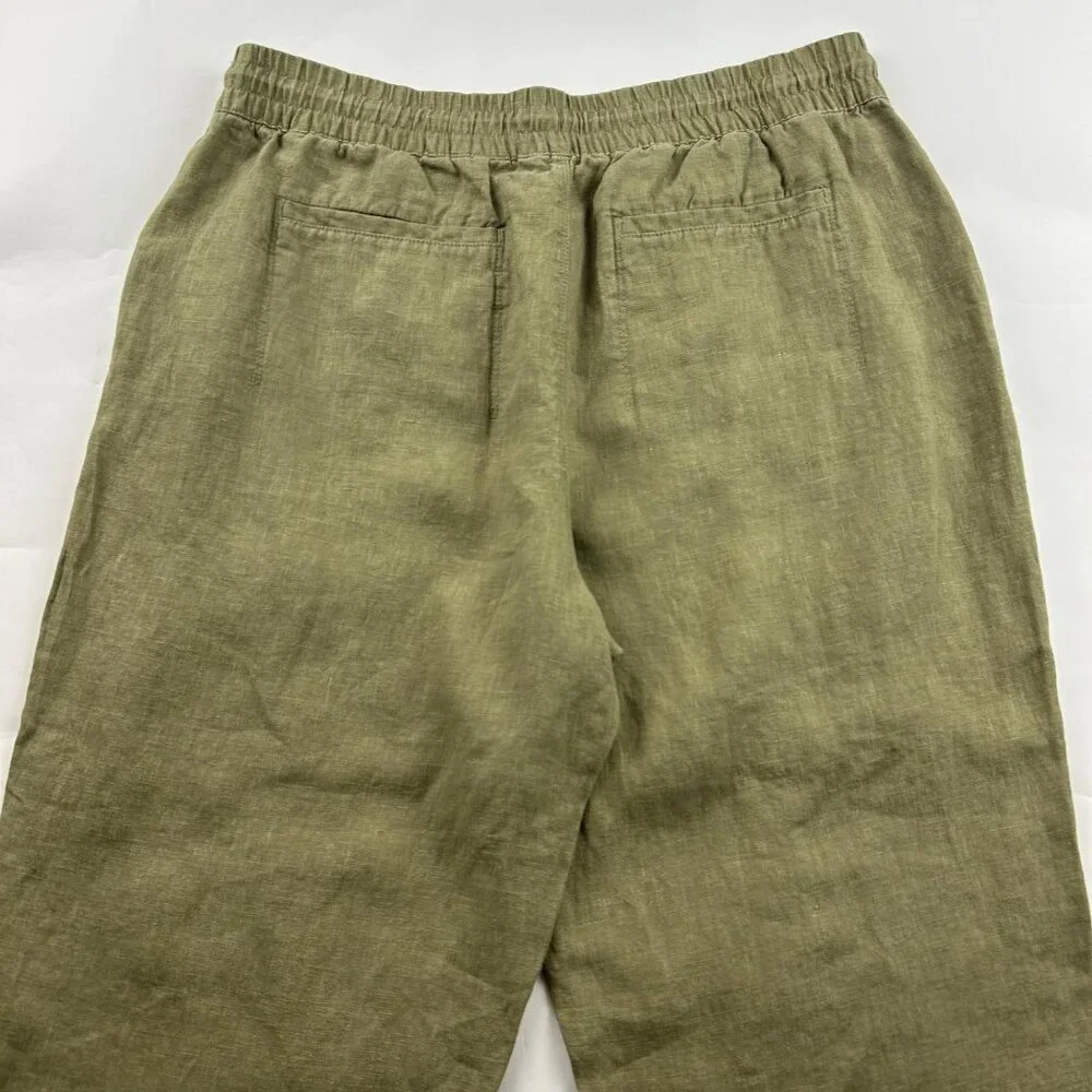 Athleta Olive Linen Retreat High Rise Pull On Ankle Pant L - Picture 7 of 7